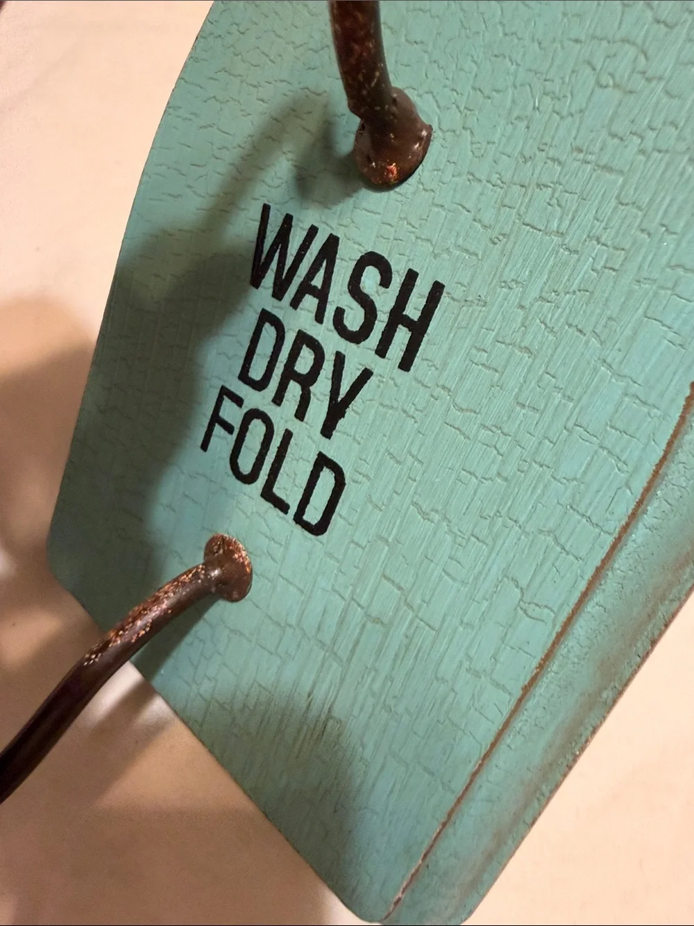 Hobby Lobby Turquoise 'Wash Dry Fold' Decorative Hook with Wood Handle